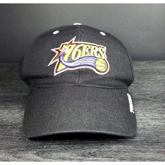 VINTAGE Philadelphia 76ers Hat Wool Black Back Cap 90s Y2K Sixers NBA Retro - Picture 1 of 8